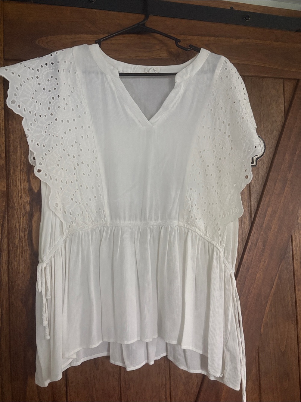 Maurices White Eyelet Flutter Sleeve Peplum Blouse